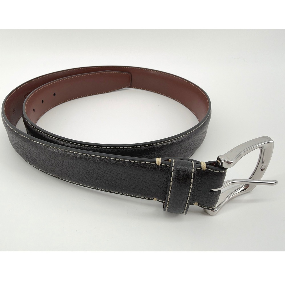 Torino Men's 36 Tumbled Leather Belt Black Cowhide Silver Nickle Buckle 61550